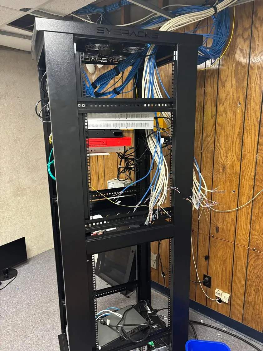 Cabling run into a network rack at a plant in Crowley