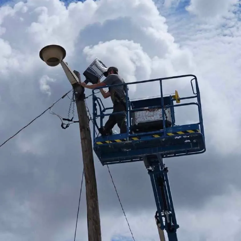 Installing an LED pole light from a lift in Crowley